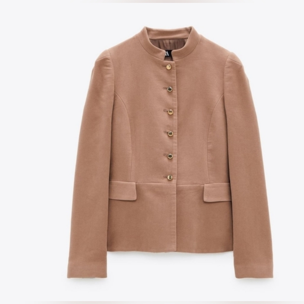 Zara ,camel color,wool blazer with bronze color buttons - Picture 4 of 7